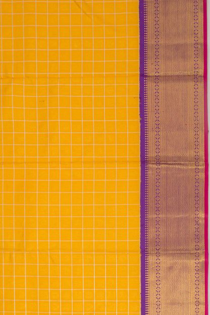 Kanchipuram Silk Checks And Butta Yellow Saree - DM