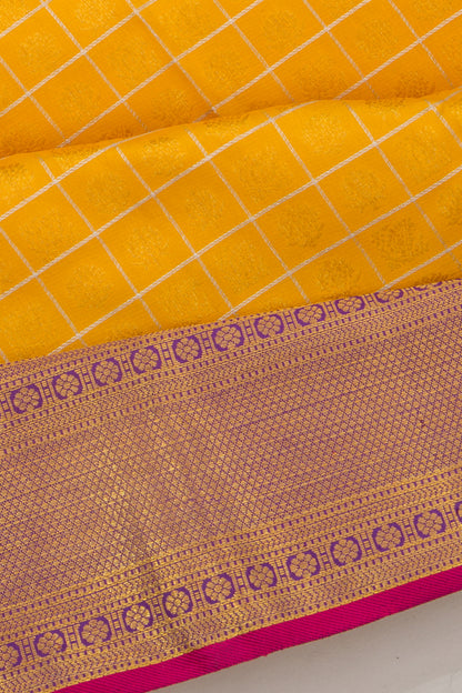 Kanchipuram Silk Checks And Butta Yellow Saree - DM