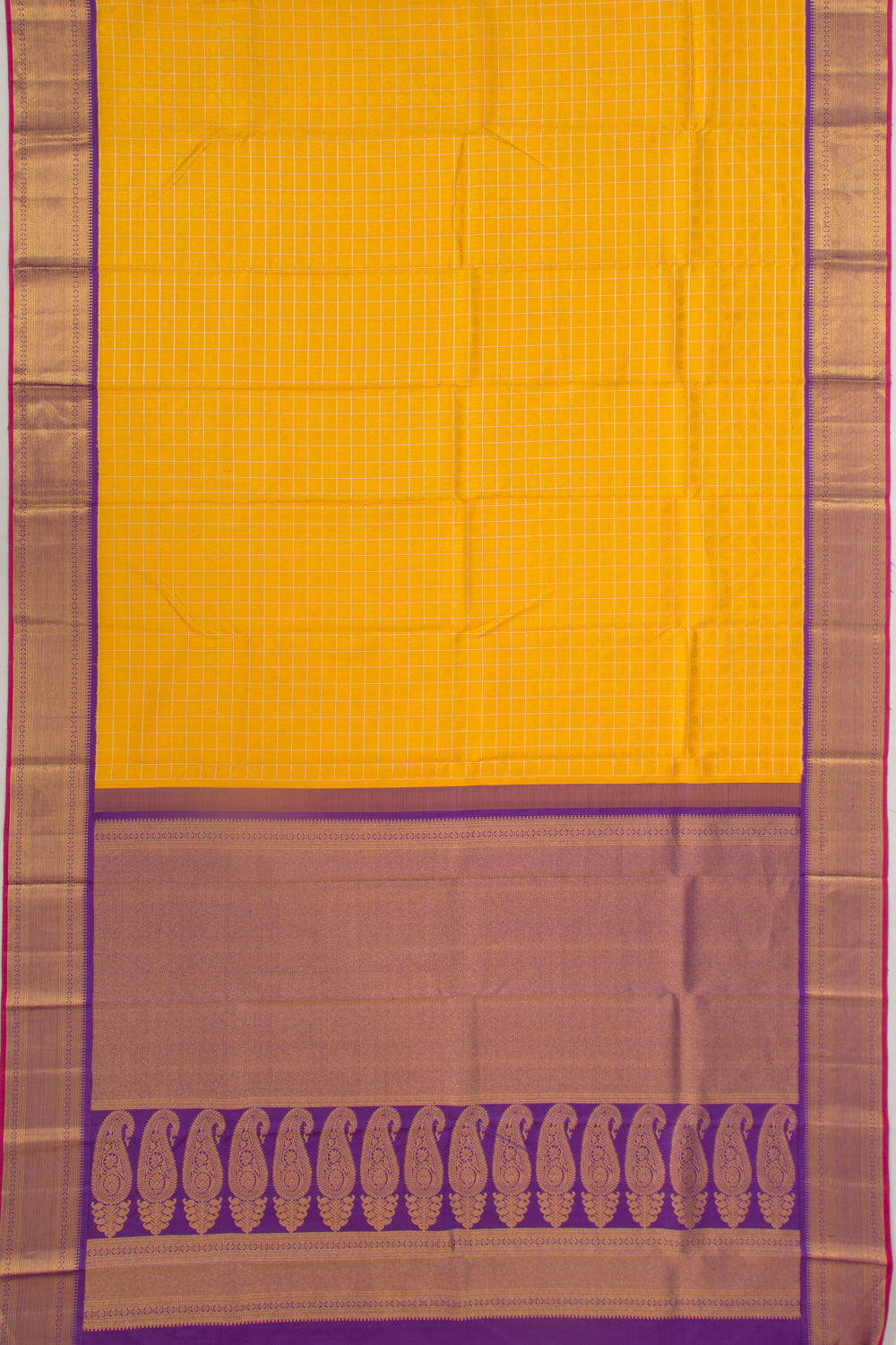 Kanchipuram Silk Checks And Butta Yellow Saree - DM