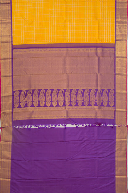 Kanchipuram Silk Checks And Butta Yellow Saree - DM