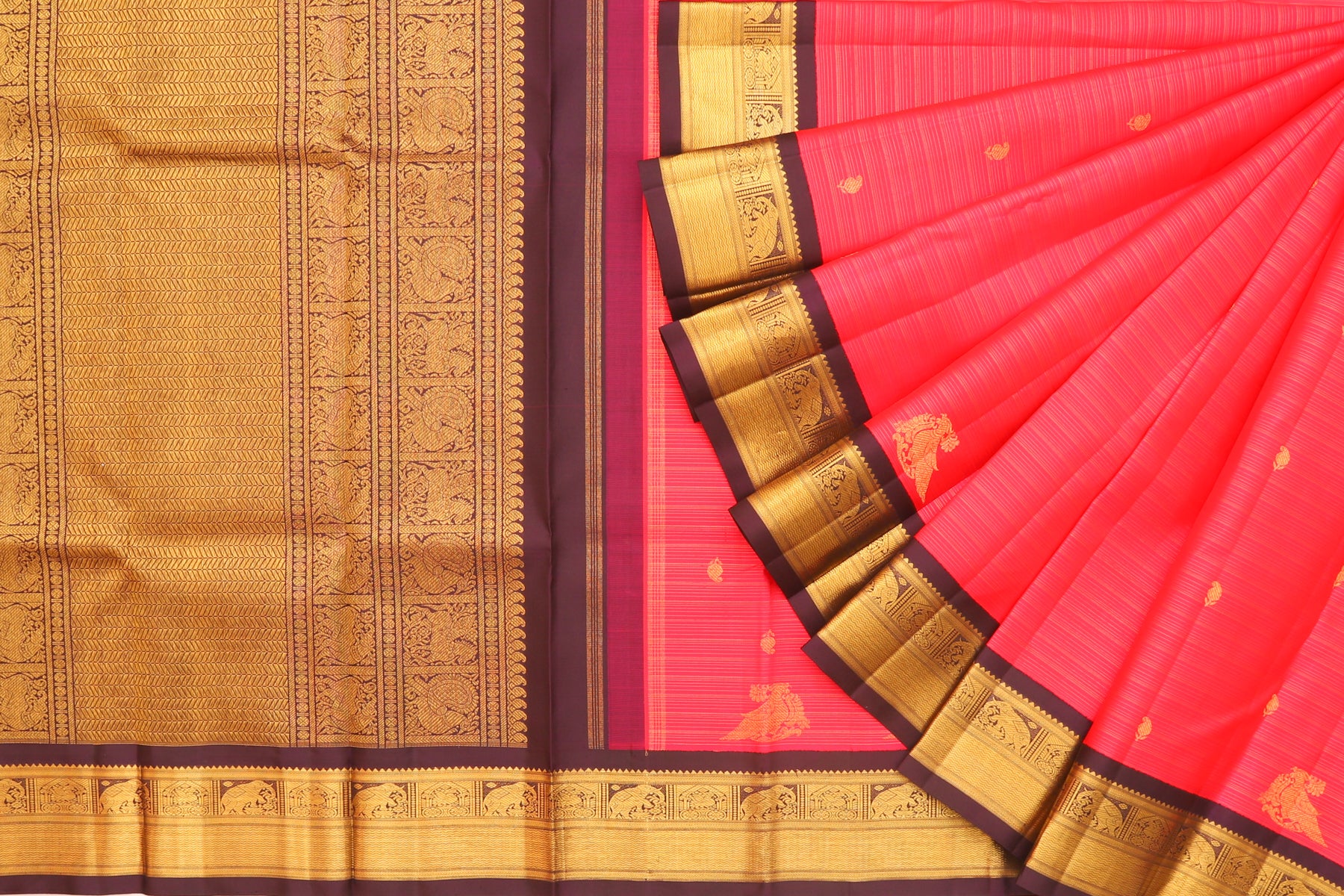 Kanchipuram Silk Oosi Lines Pink Saree