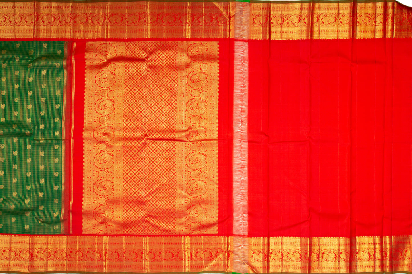 Kanchipuram Silk Checks And Butta Green Saree