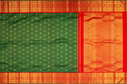 Kanchipuram Silk Checks And Butta Green Saree