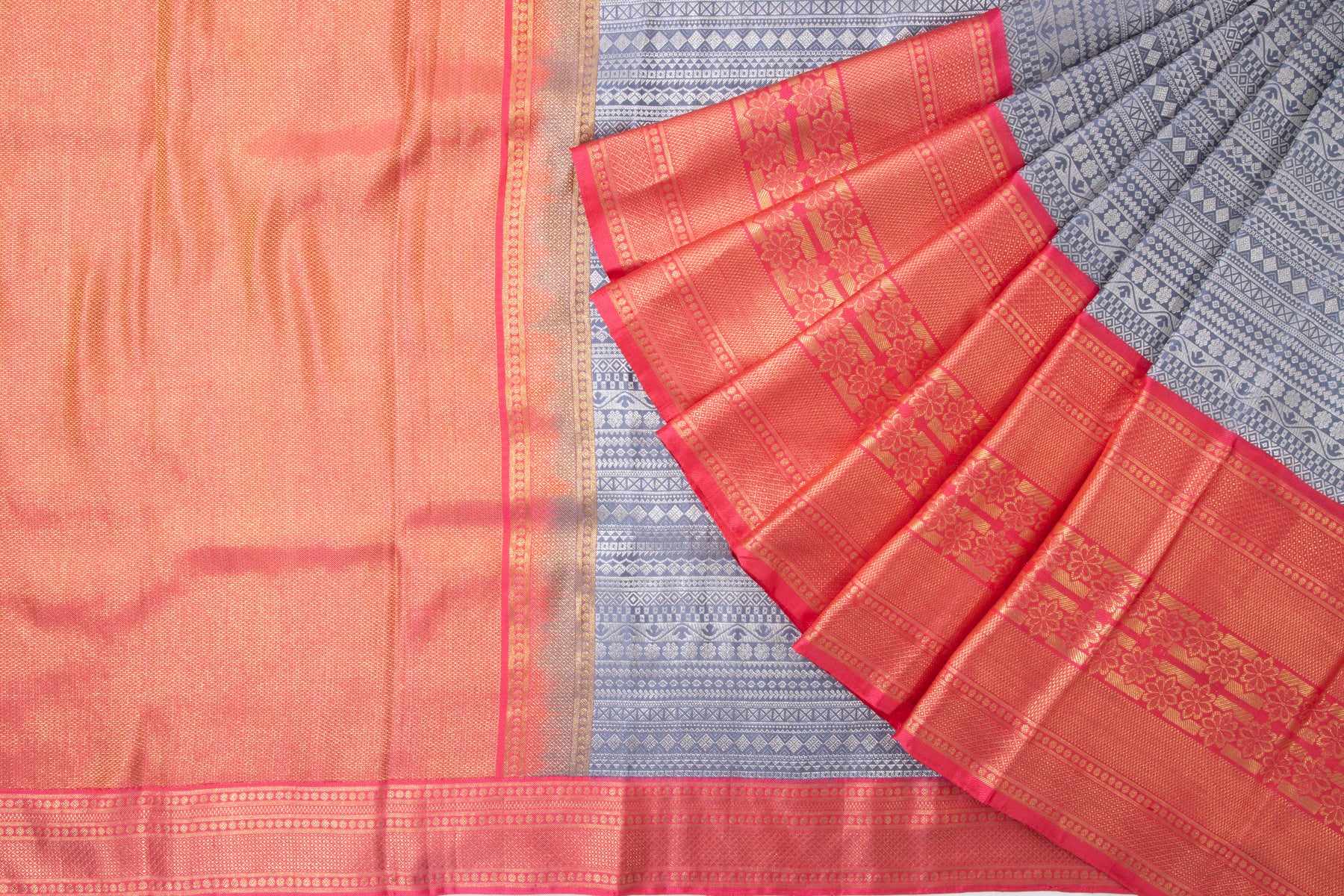 Kanchipuram Silk Twill Brocade Grey Saree