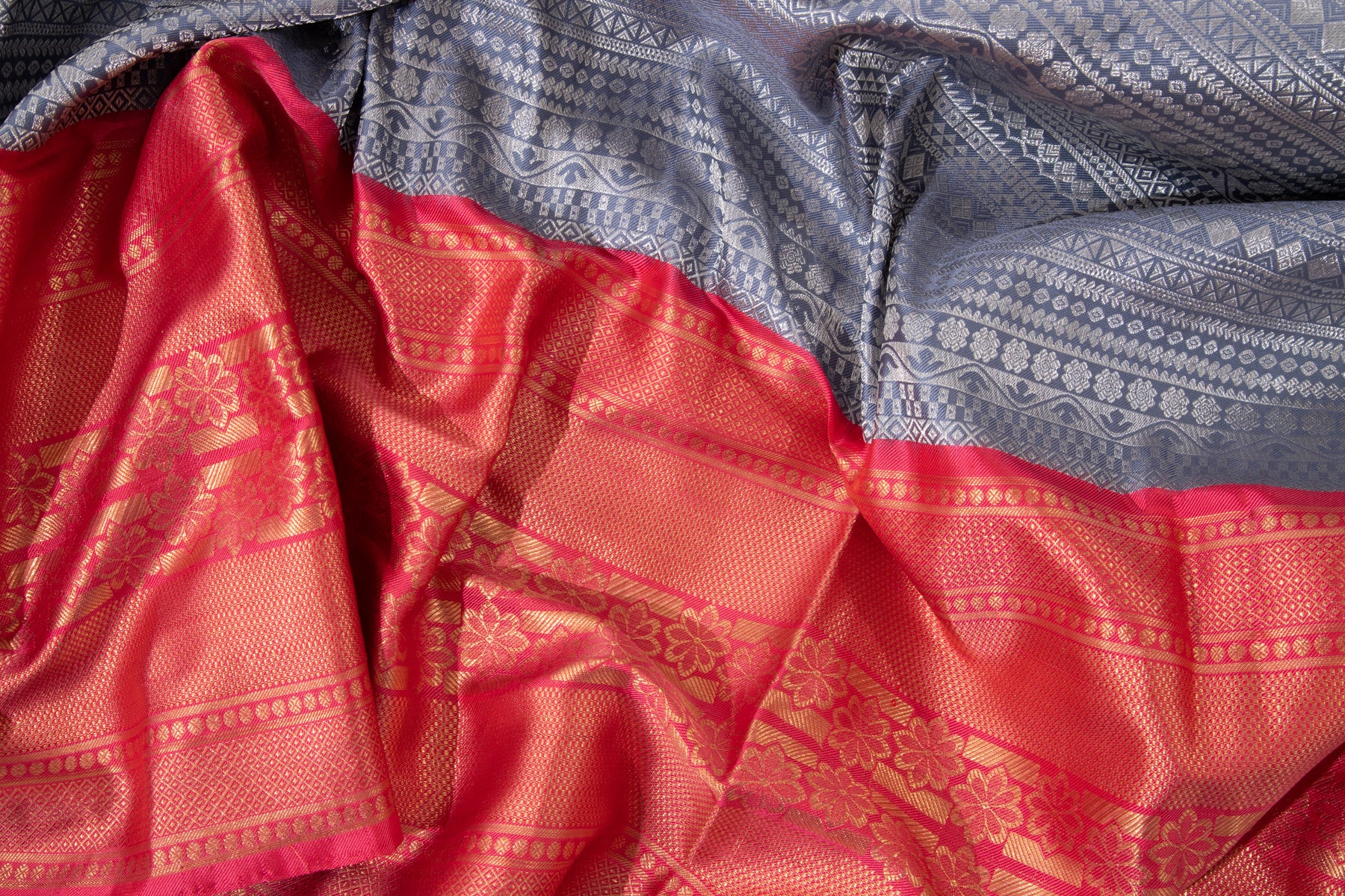 Kanchipuram Silk Twill Brocade Grey Saree