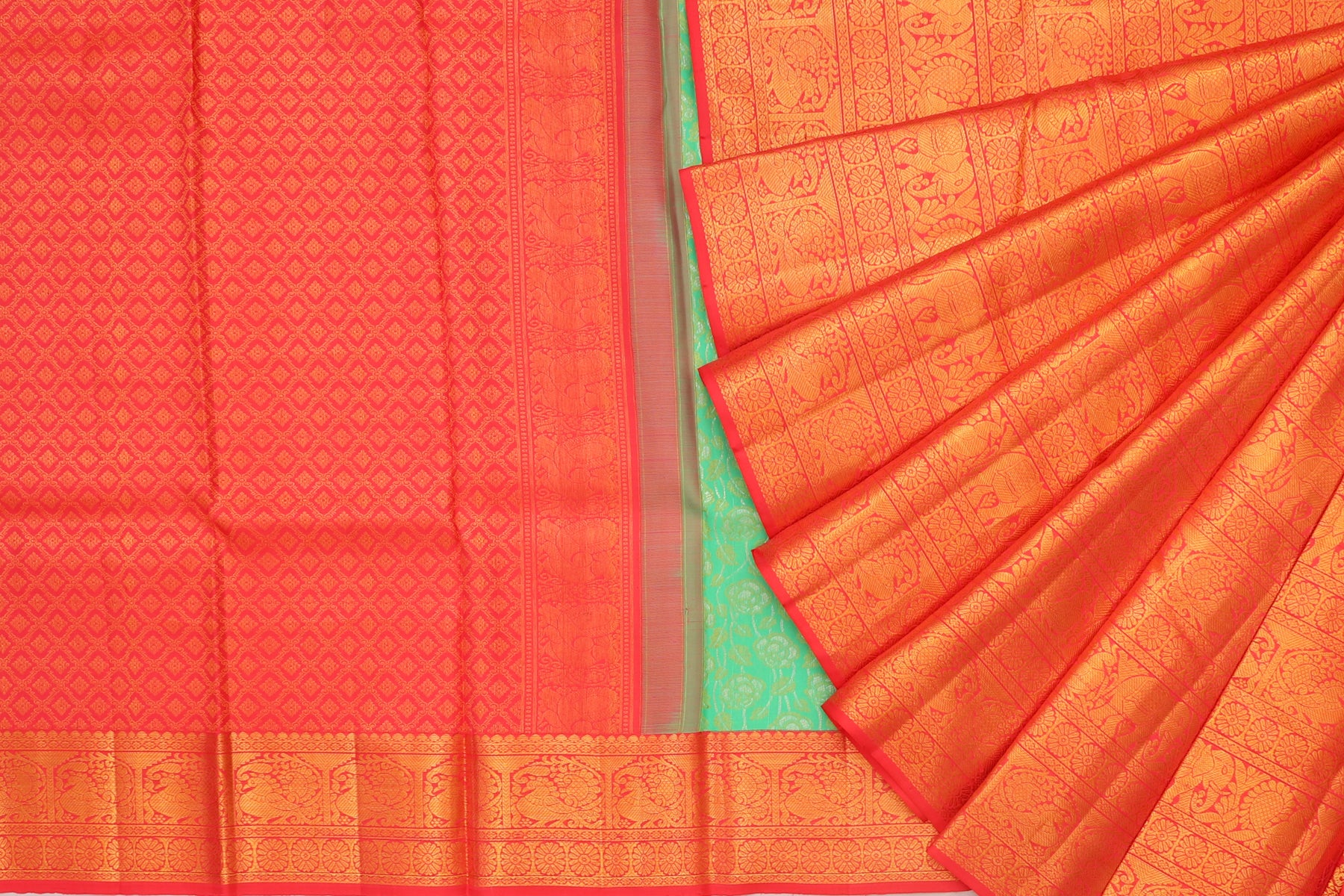 Kanchipuram Silk Jaal Pastel Green Saree