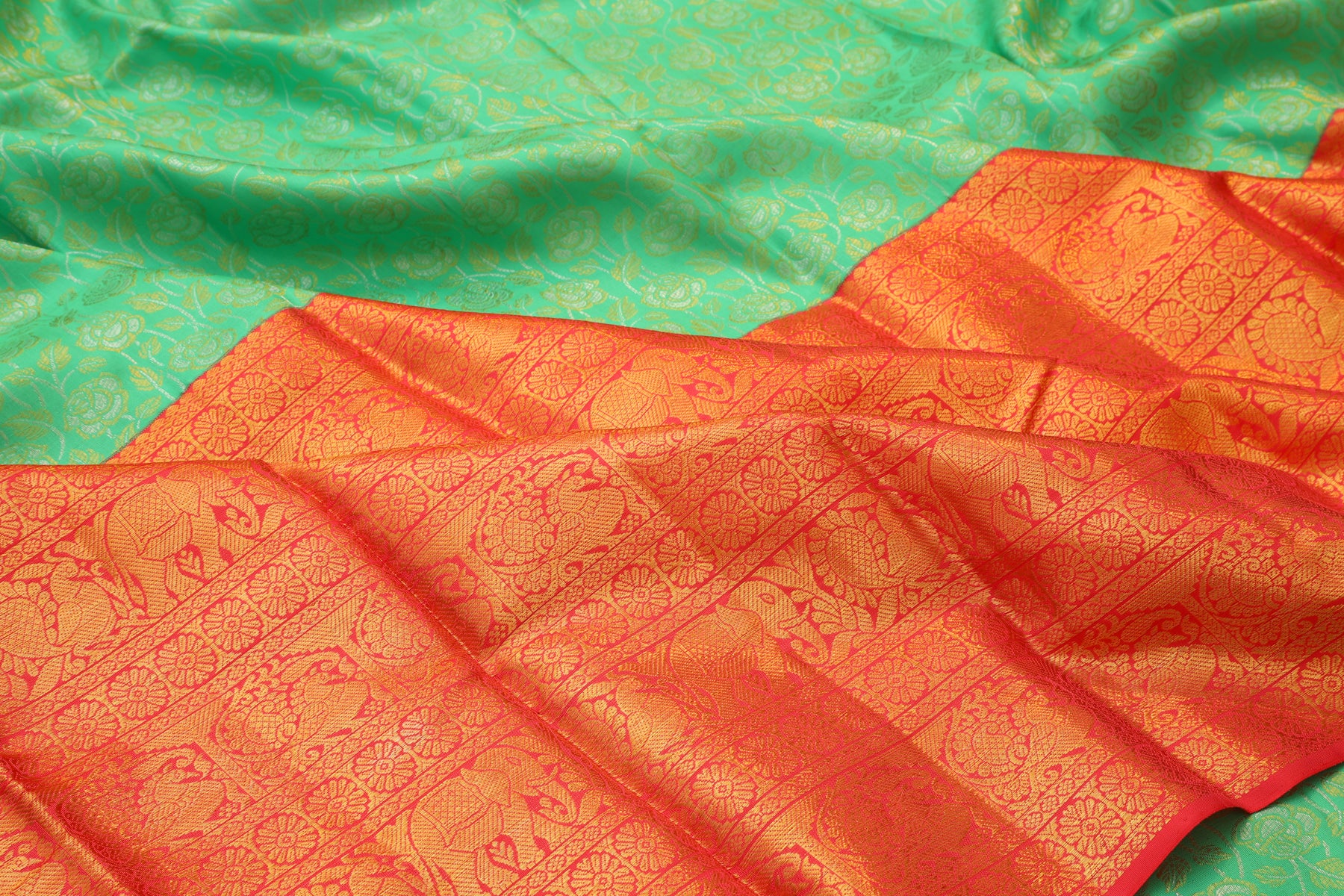 Kanchipuram Silk Jaal Pastel Green Saree