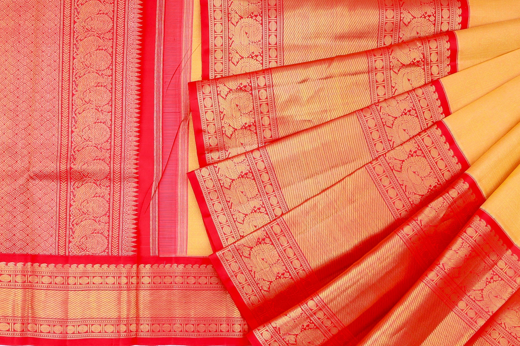 Kanchipuram Silk Brocade Sandalwood Cream Saree