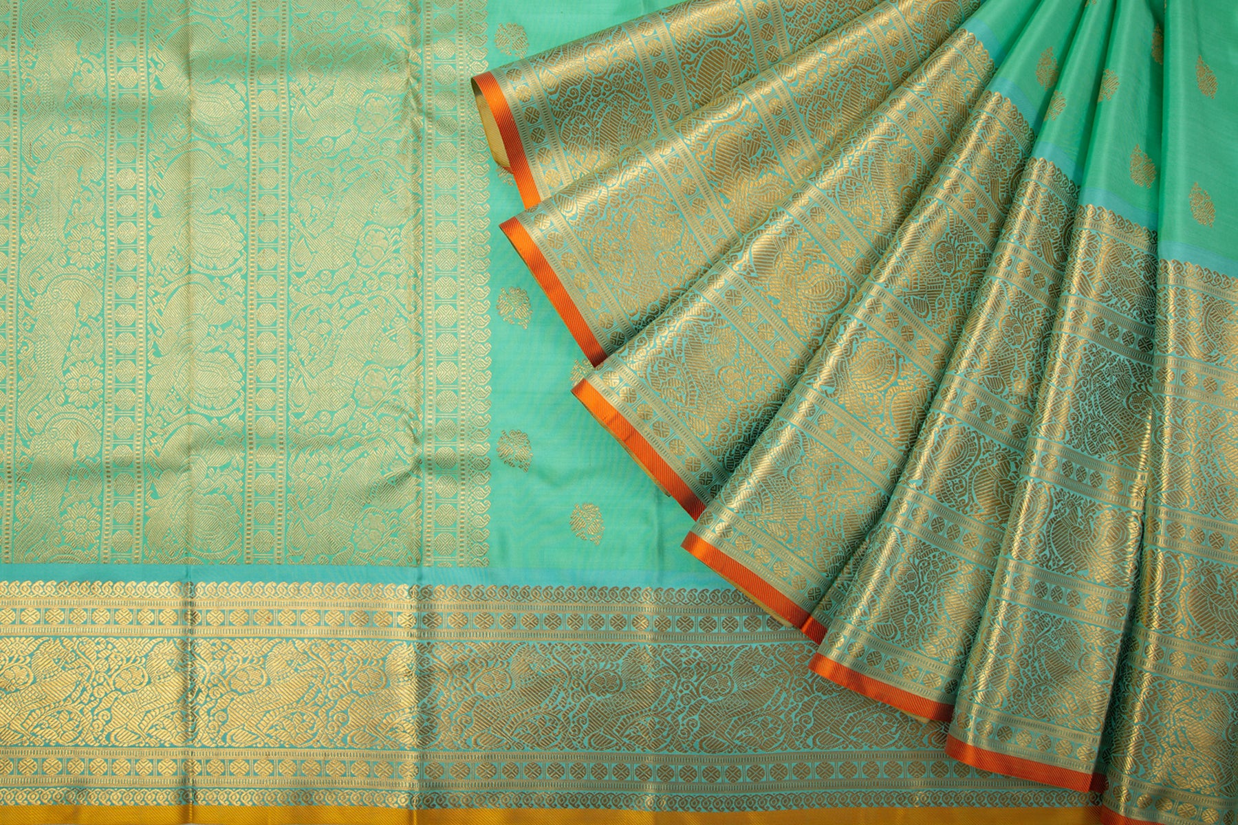 Kanchipuram Silk Butta Teal Green Saree