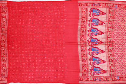 Banarasi Georgette Bandhani Jaal Pink And Red Saree