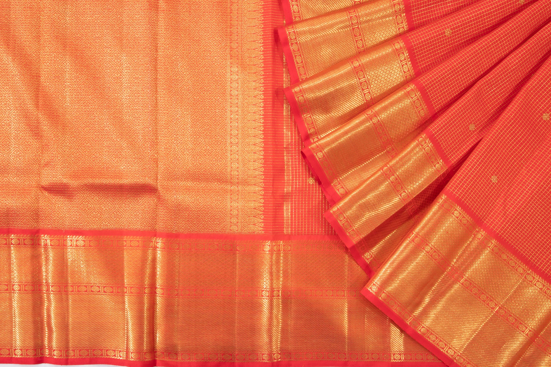 Kanchipuram Silk Checks And Butta Red Saree