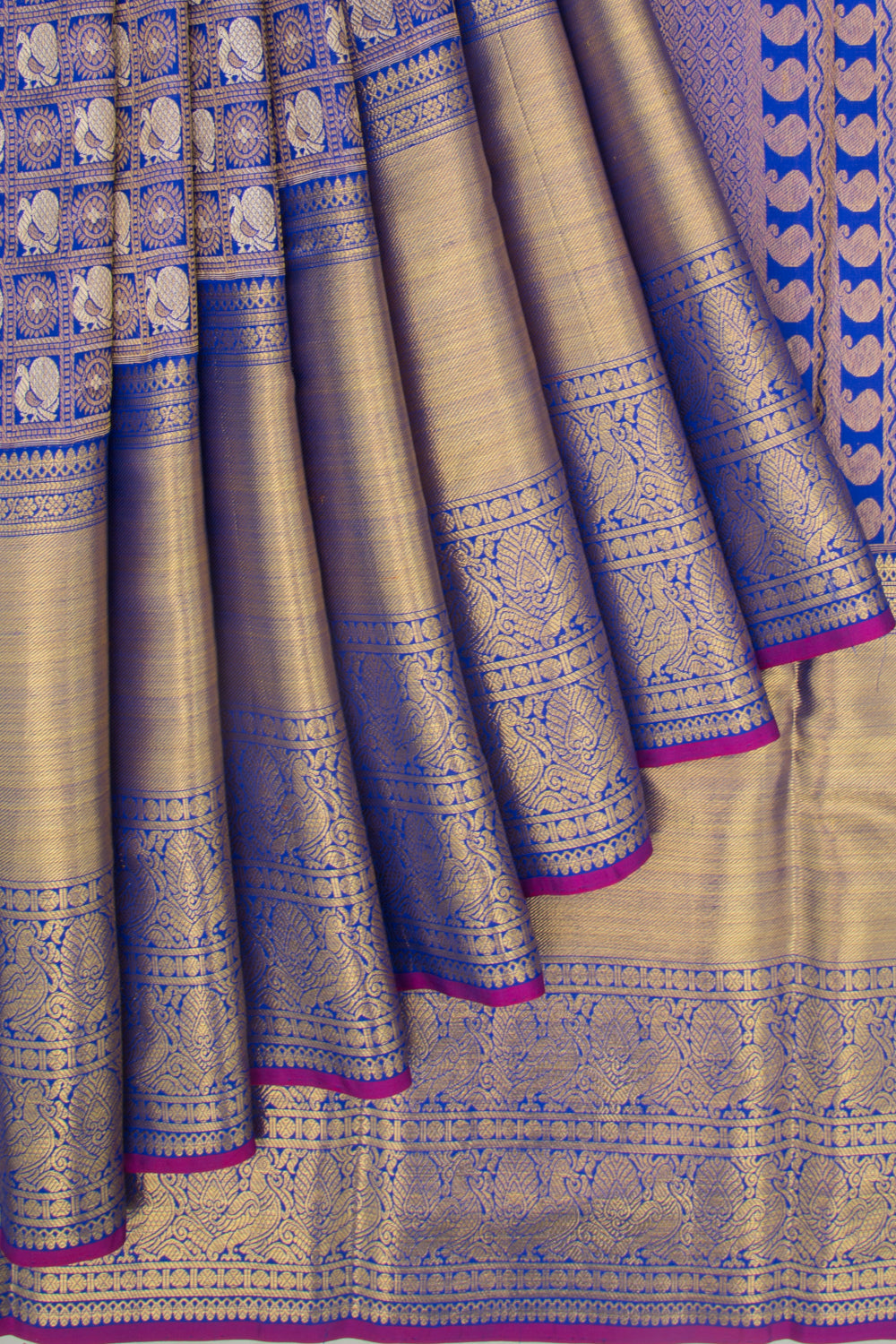 Kanchipuram Silk Checks And Butta Blue Saree