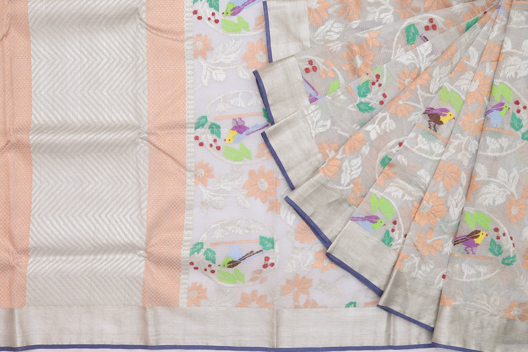 Kota Silk Tissue Jamdani Jaal White Saree