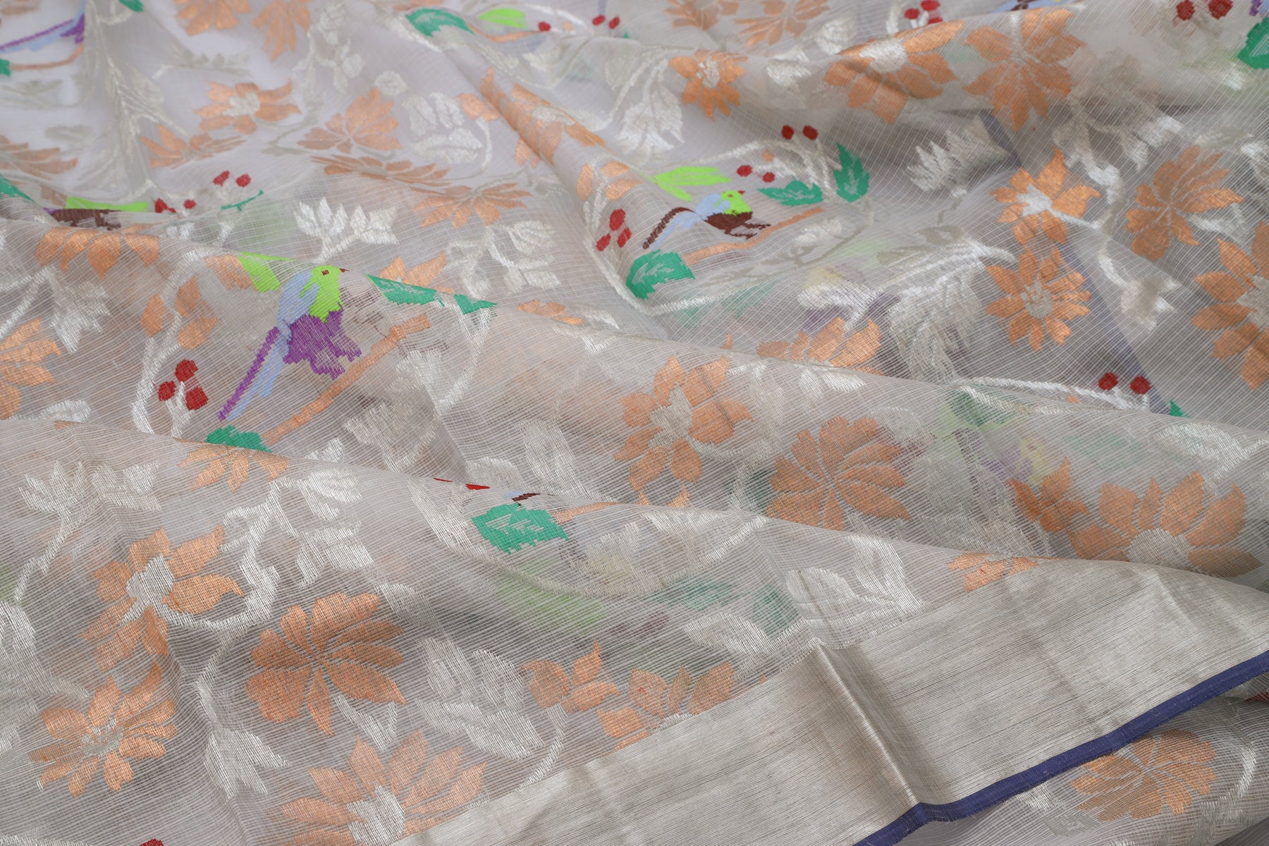 Kota Silk Tissue Jamdani Jaal White Saree