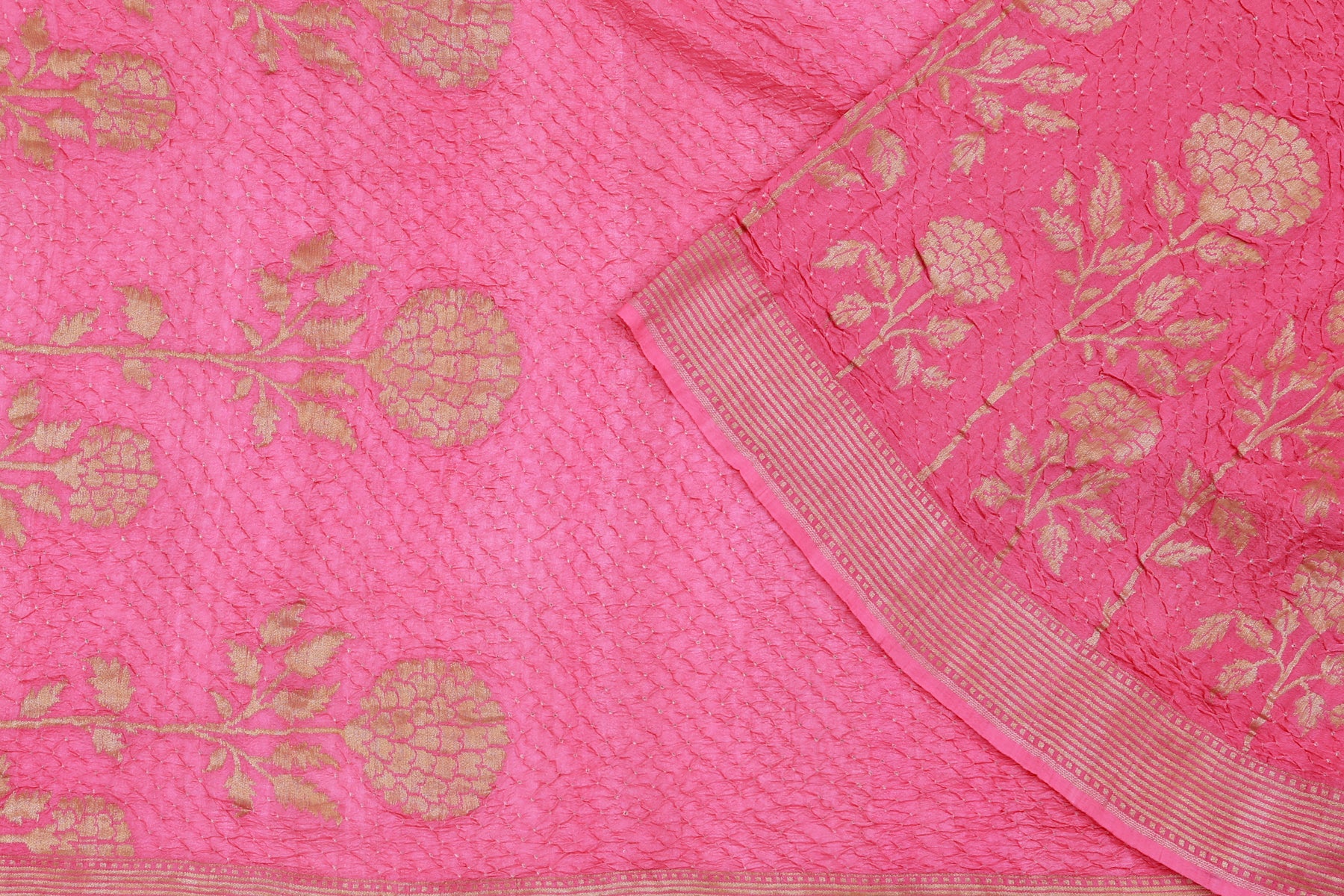 Banarasi Tussar Bandhani Pink Saree