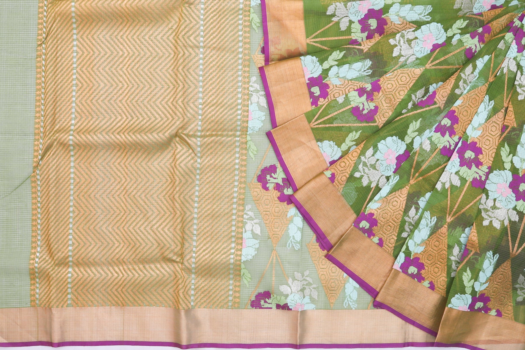 Kota Silk Jamdani Green Saree