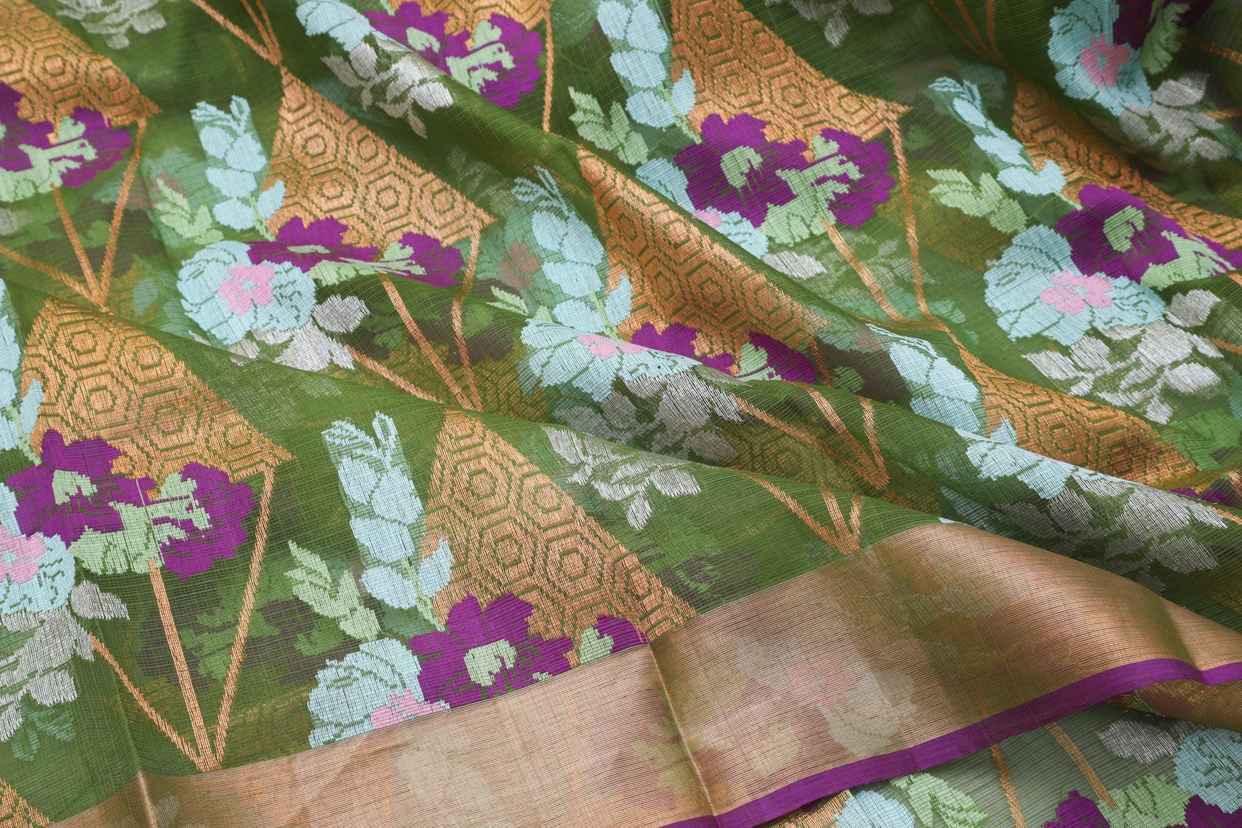 Kota Silk Jamdani Green Saree