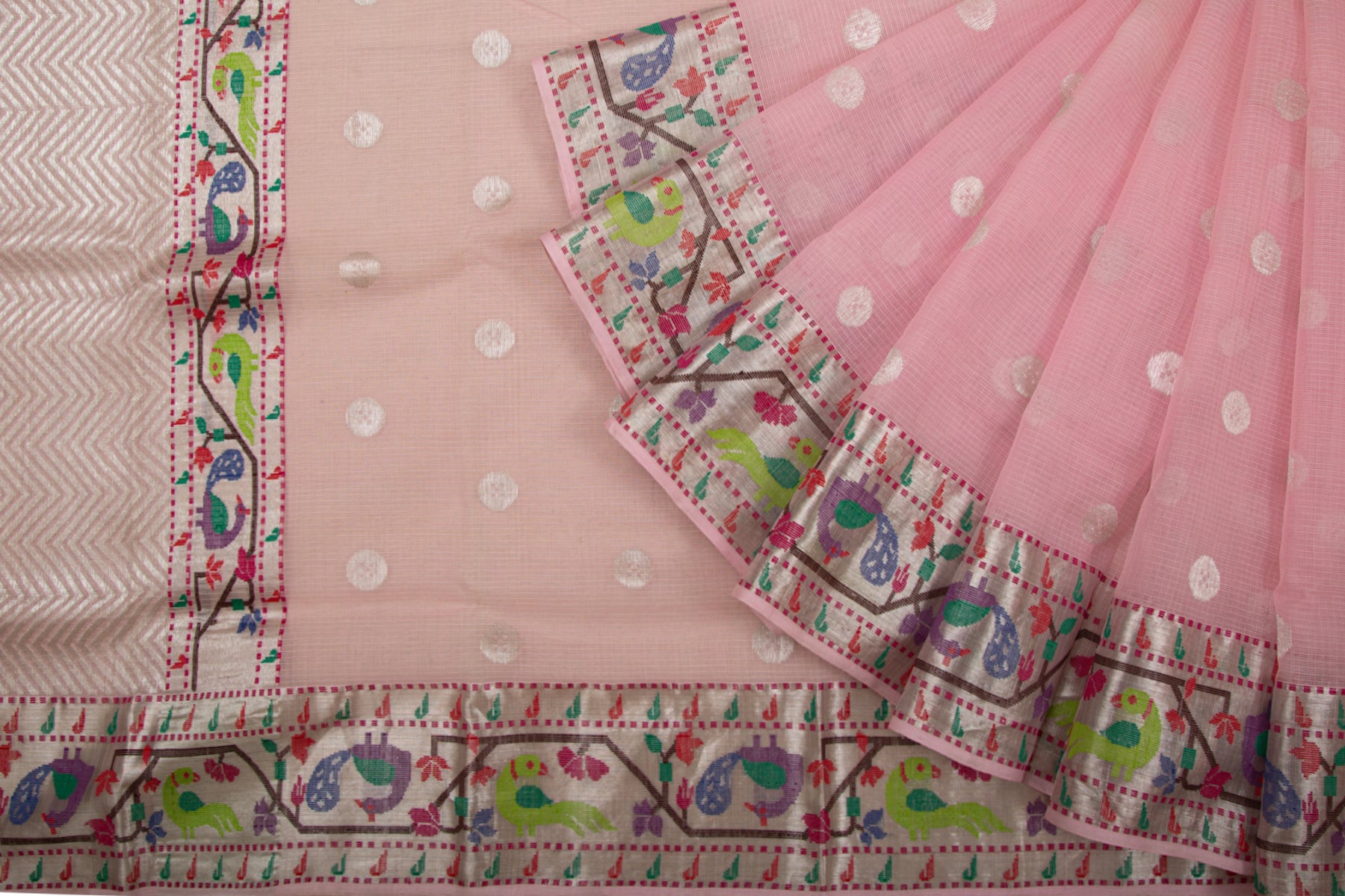 Kota Silk Butta Pastel Pink Saree