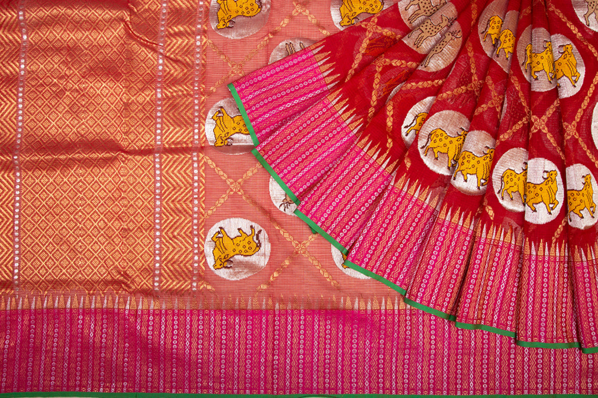 Kota Silk Checks And Butta Red Saree
