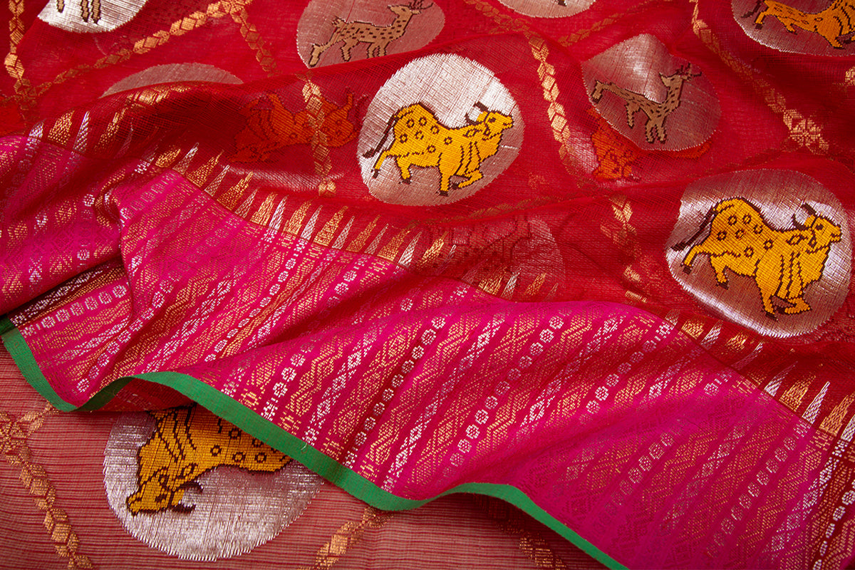 Kota Silk Checks And Butta Red Saree