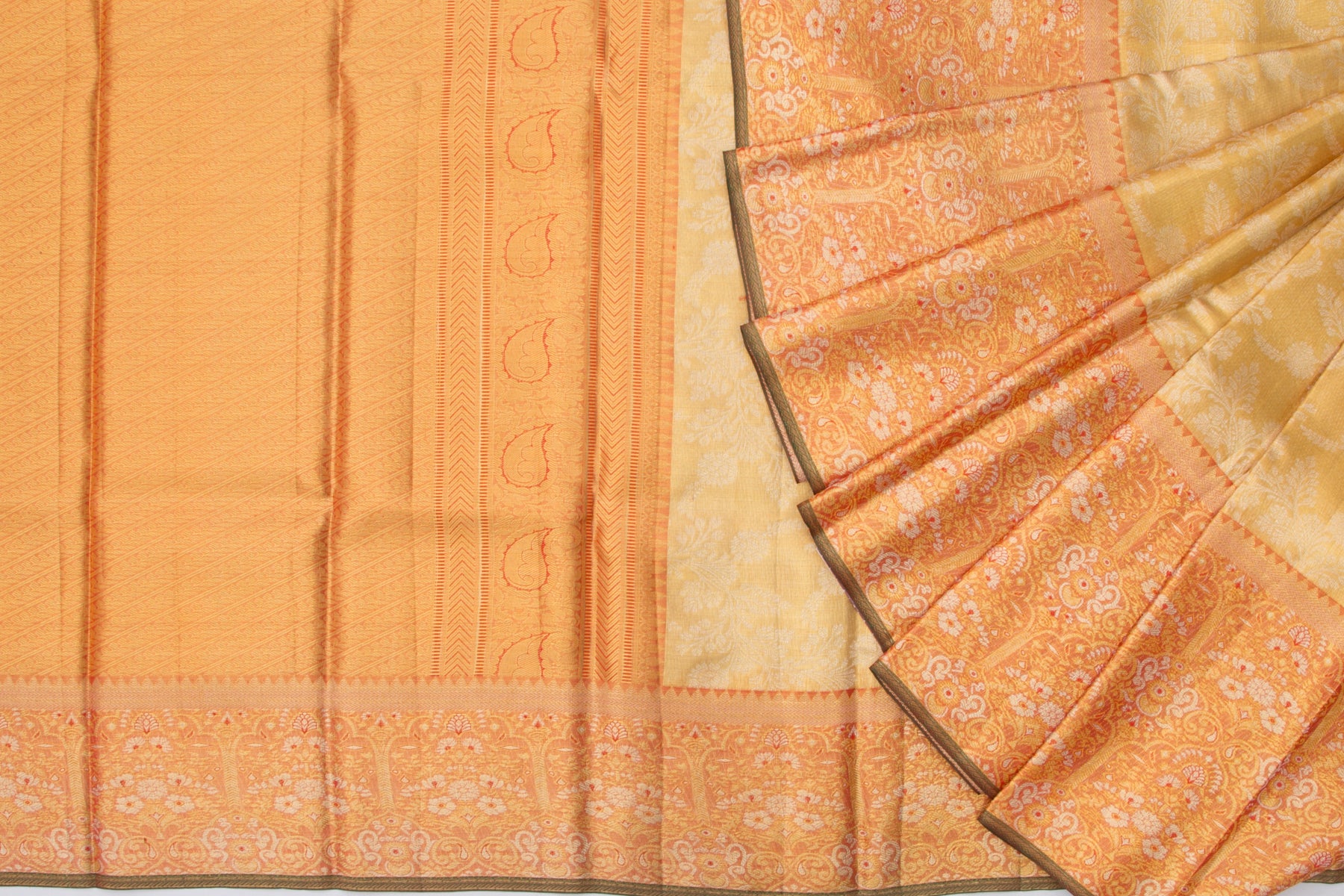 Kanchipuram Silk Tissue Jaal Gold Saree