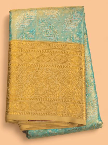 Kanchipuram Silk Tissue Brocade Sky Blue Saree