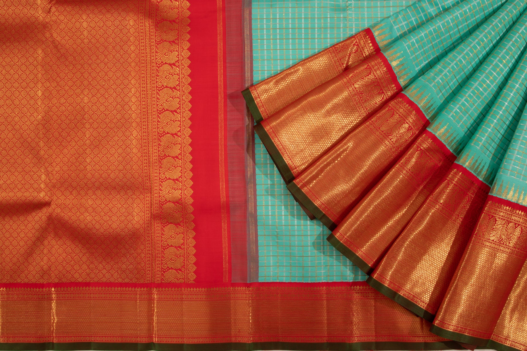 Kanchipuram Silk Checks Blue Saree DM
