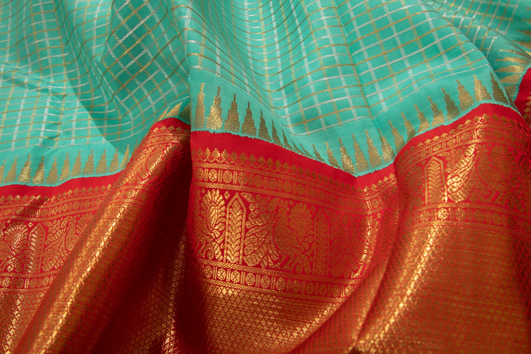 Kanchipuram Silk Checks Blue Saree DM