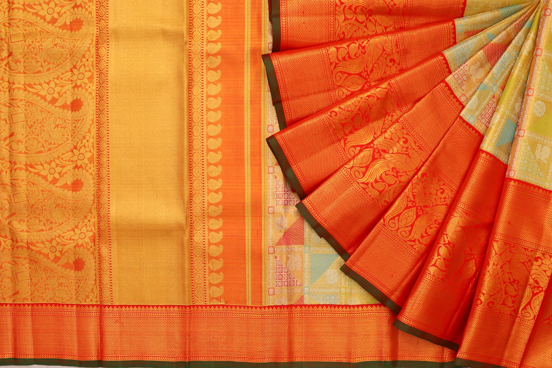Kanchipuram Silk Tissue Brocade Multicolour Saree