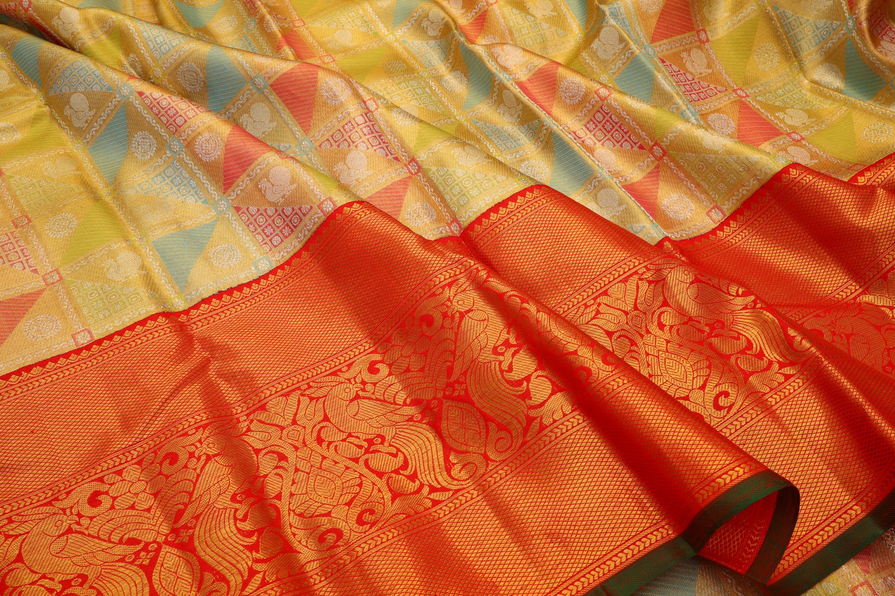 Kanchipuram Silk Tissue Brocade Multicolour Saree