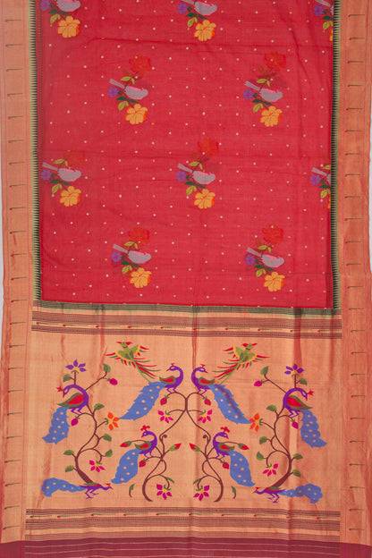Kota Silk Butta Red Saree With Attached Paithani Border