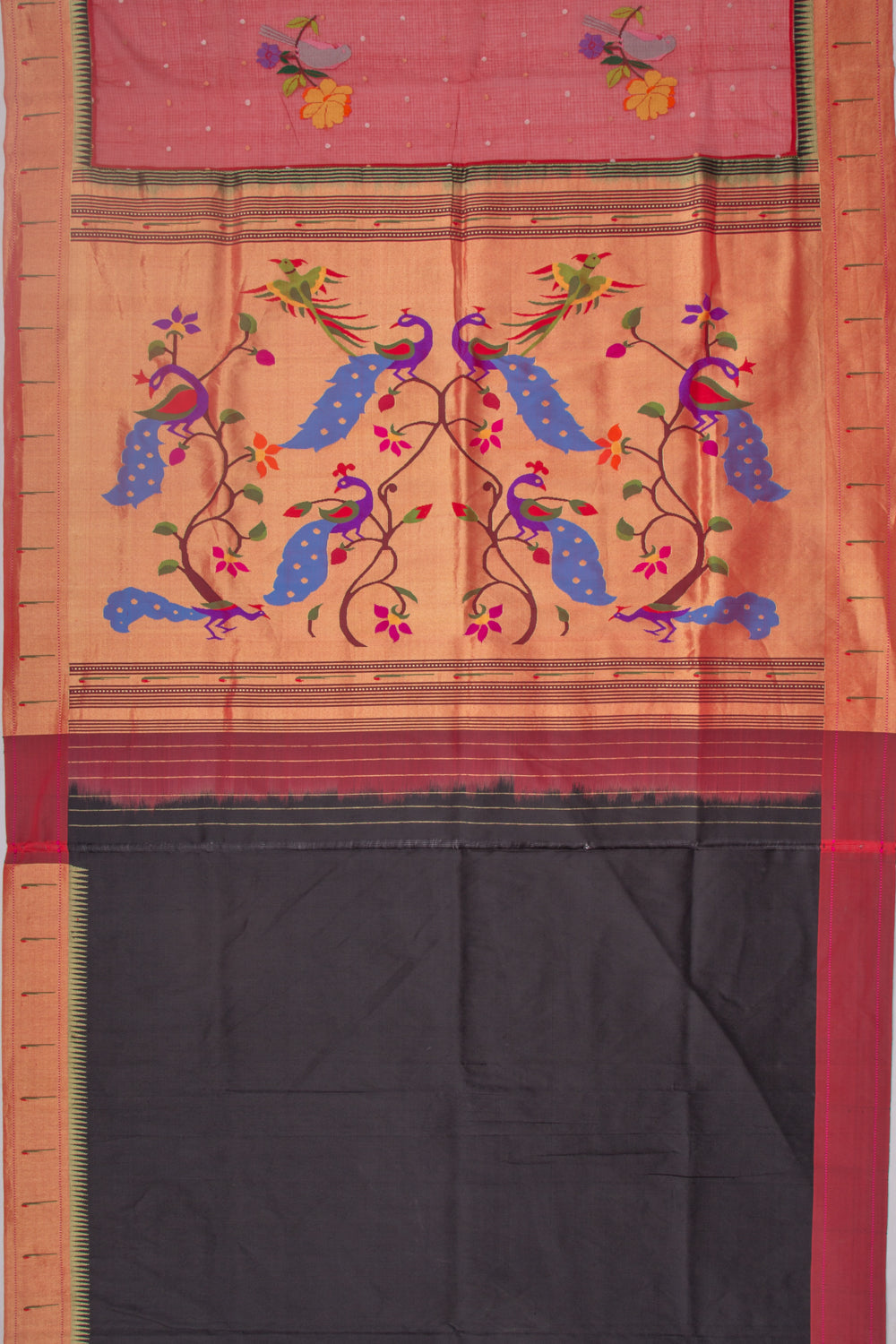 Kota Silk Butta Red Saree With Attached Paithani Border