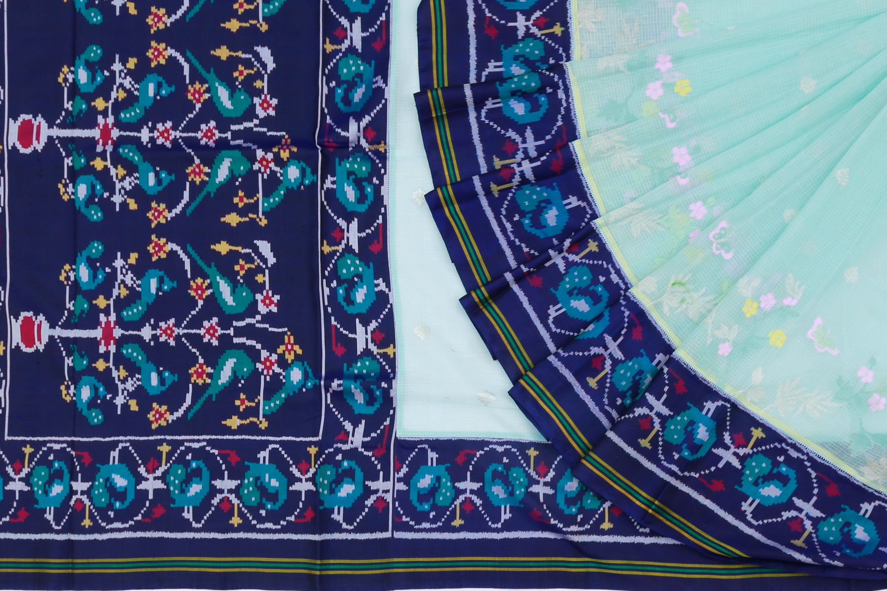 Kota Silk Butta Blue Saree With Attached Ikat Border