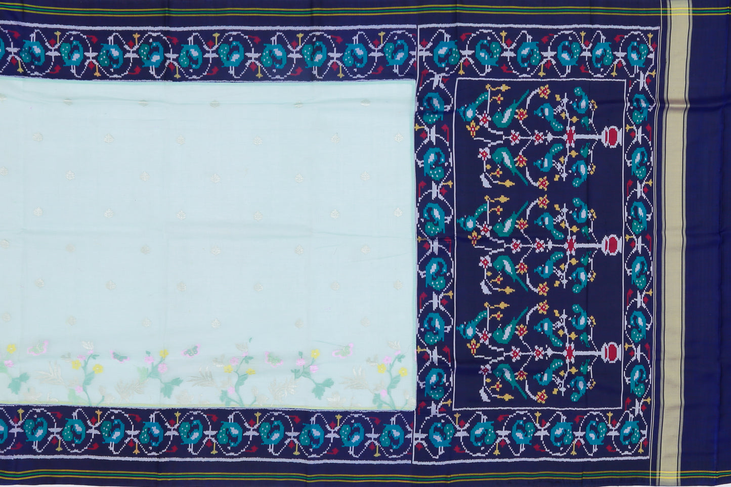 Kota Silk Butta Blue Saree With Attached Ikat Border