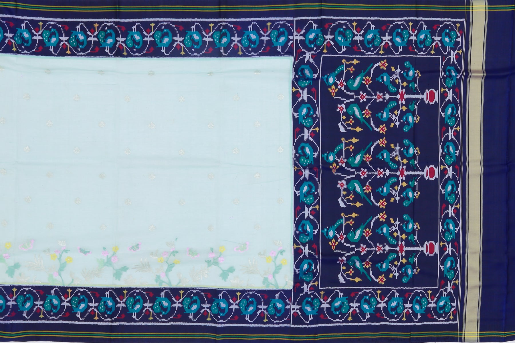 Kota Silk Butta Blue Saree With Attached Ikat Border
