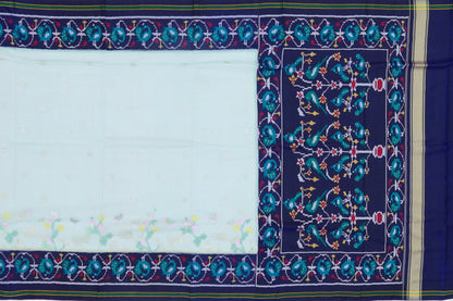 Kota Silk Butta Blue Saree With Attached Ikat Border