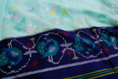 Kota Silk Butta Blue Saree With Attached Ikat Border