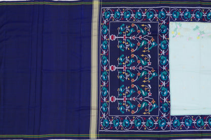 Kota Silk Butta Blue Saree With Attached Ikat Border