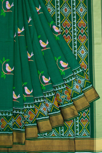 Kota Silk Jamdani Butta Green Saree With Ikat Border