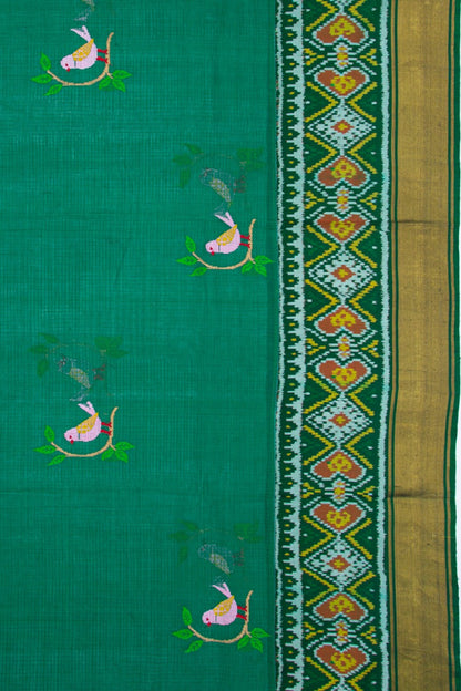 Kota Silk Jamdani Butta Green Saree With Ikat Border