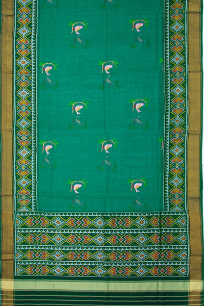 Kota Silk Jamdani Butta Green Saree With Ikat Border