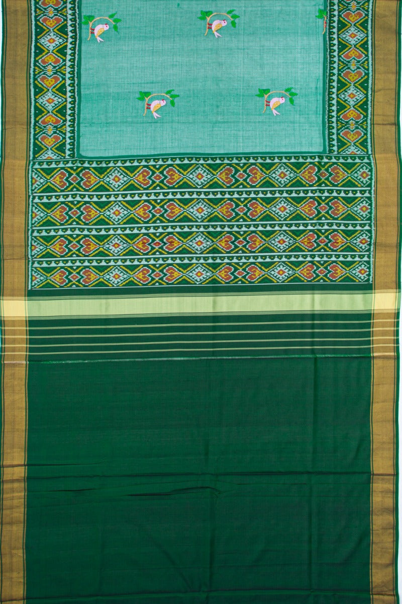 Kota Silk Jamdani Butta Green Saree With Ikat Border