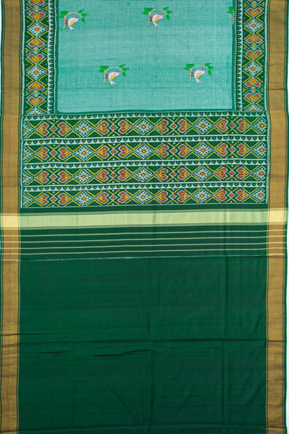 Kota Silk Jamdani Butta Green Saree With Ikat Border
