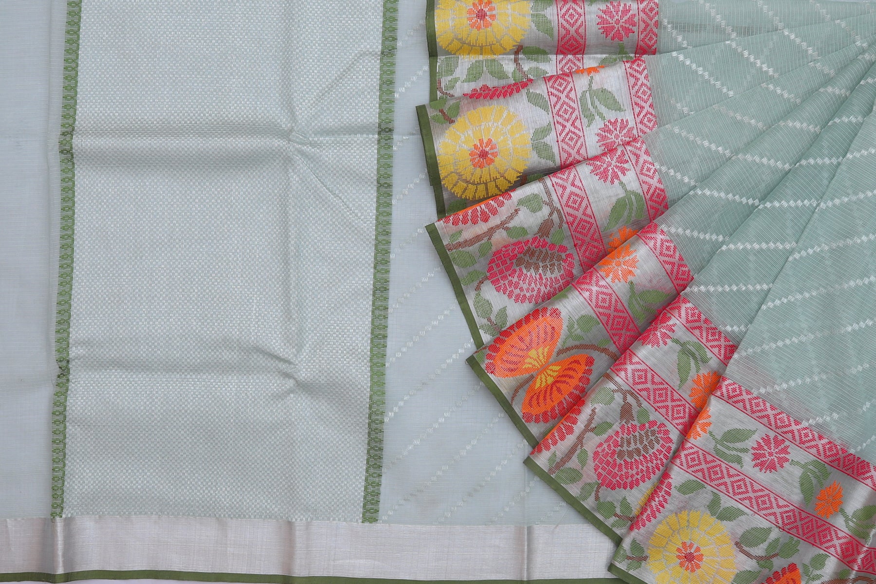 Kota Silk Diagonal Lines Grey Saree