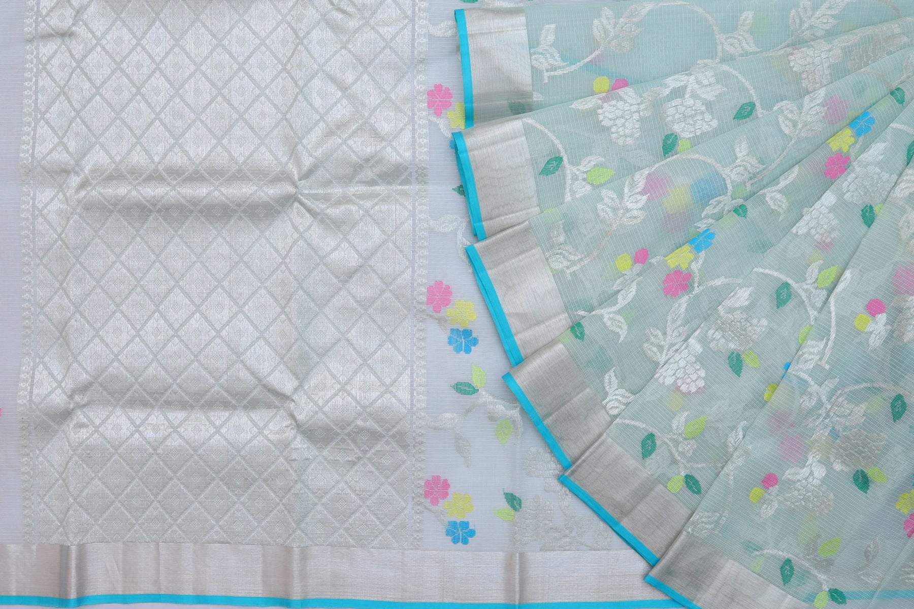 Kota Silk Jamdani Jaal Grey Saree