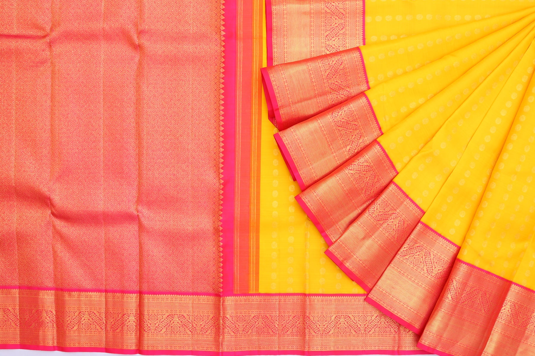 Kanchipuram Silk Butta Yellow Saree