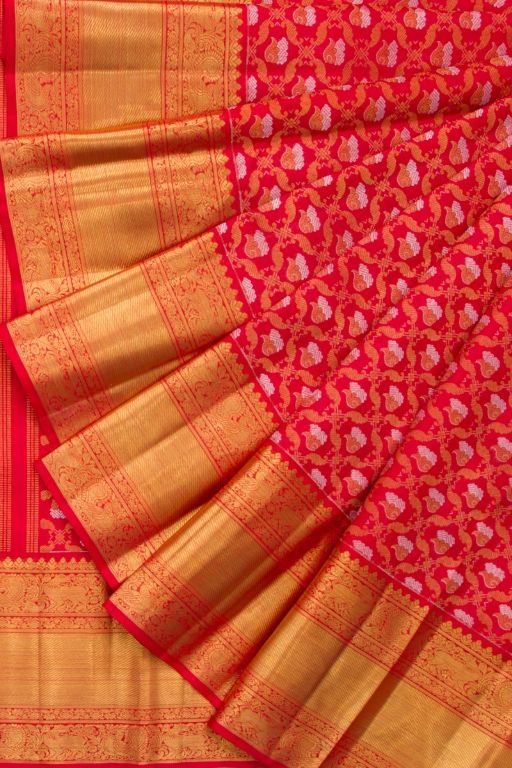 Kanchipuram Silk Brocade Tomato Red saree
