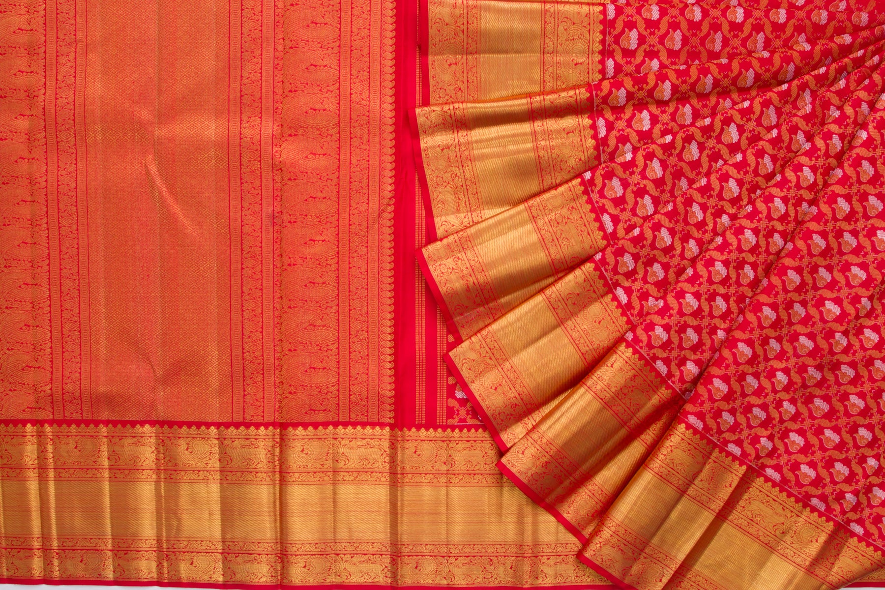 Kanchipuram Silk Brocade Tomato Red saree 4824521