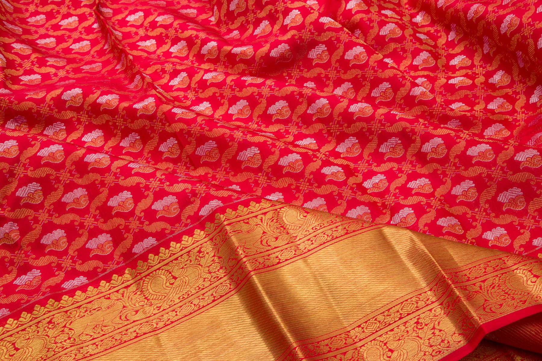 Kanchipuram Silk Brocade Tomato Red saree 4824521