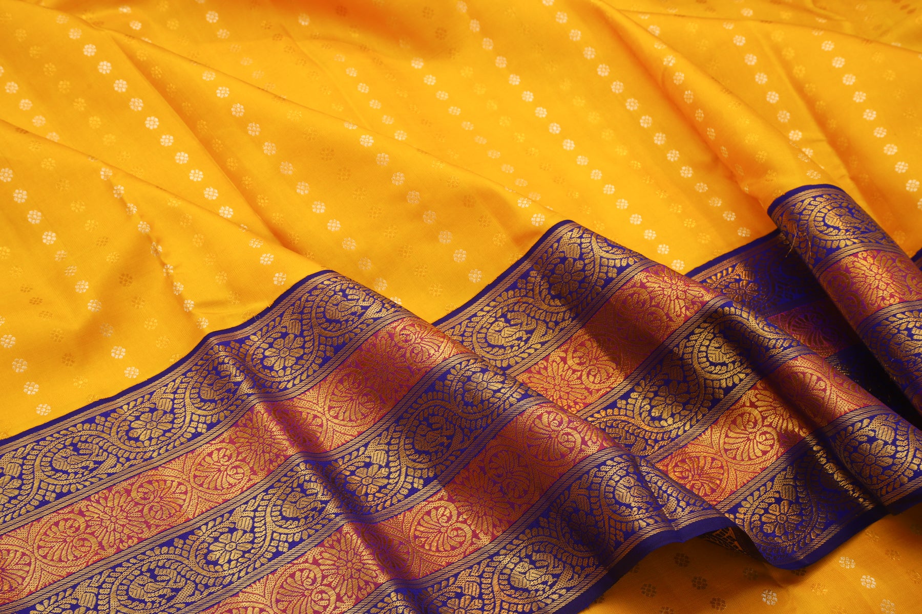 Kanchipuram Silk Brocade Yellow Saree